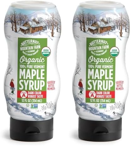 Butternut Mountain Farm Pure Vermont Maple Syrup, Organic, Grade A, Amber Rich, 12 oz, Easy Squeeze Bottle