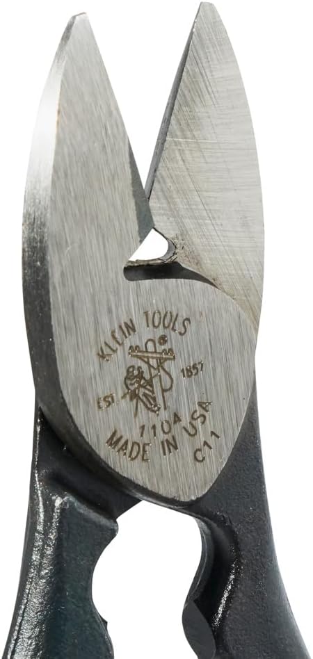 Klein Tools 1104 BX Cable Cutter and All-Purpose Shears, Made in USA, BX Cable, Sheet Metal, Steel Strapping, Bundling Wire, with Stripping Notch