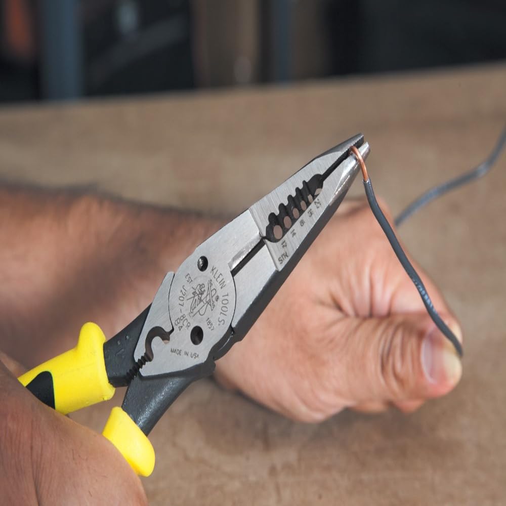 Klein Tools J207-8CR Needle Nose Pliers are All-Purpose Linesman Pliers, Made in USA, Crimping, Looping, Cutting, Stripping, Crimping, Shearing
