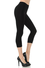 LeggingUSA Women's Solid Cotton Yoga Capri Leggings-Made in USA