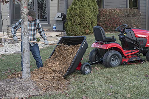 Craftsman CMXGZBF7124489 350 lb Load Capacity, Tow Behind Poly Dump/Swivel Cart, 10 CU FT Capacity; Lawn & Garden Cart/Trailer for Lawn Mowers, Easy to Use Hand Dumping Mechanism