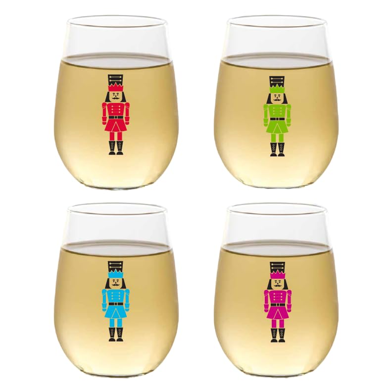 Set of 4 Shatterproof CUSTOM 16 oz Plastic Wine Glasses MADE in the USA (CHRISTMAS NUTCRAKERS)