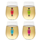 Set of 4 Shatterproof CUSTOM 16 oz Plastic Wine Glasses MADE in the USA (CHRISTMAS NUTCRAKERS)