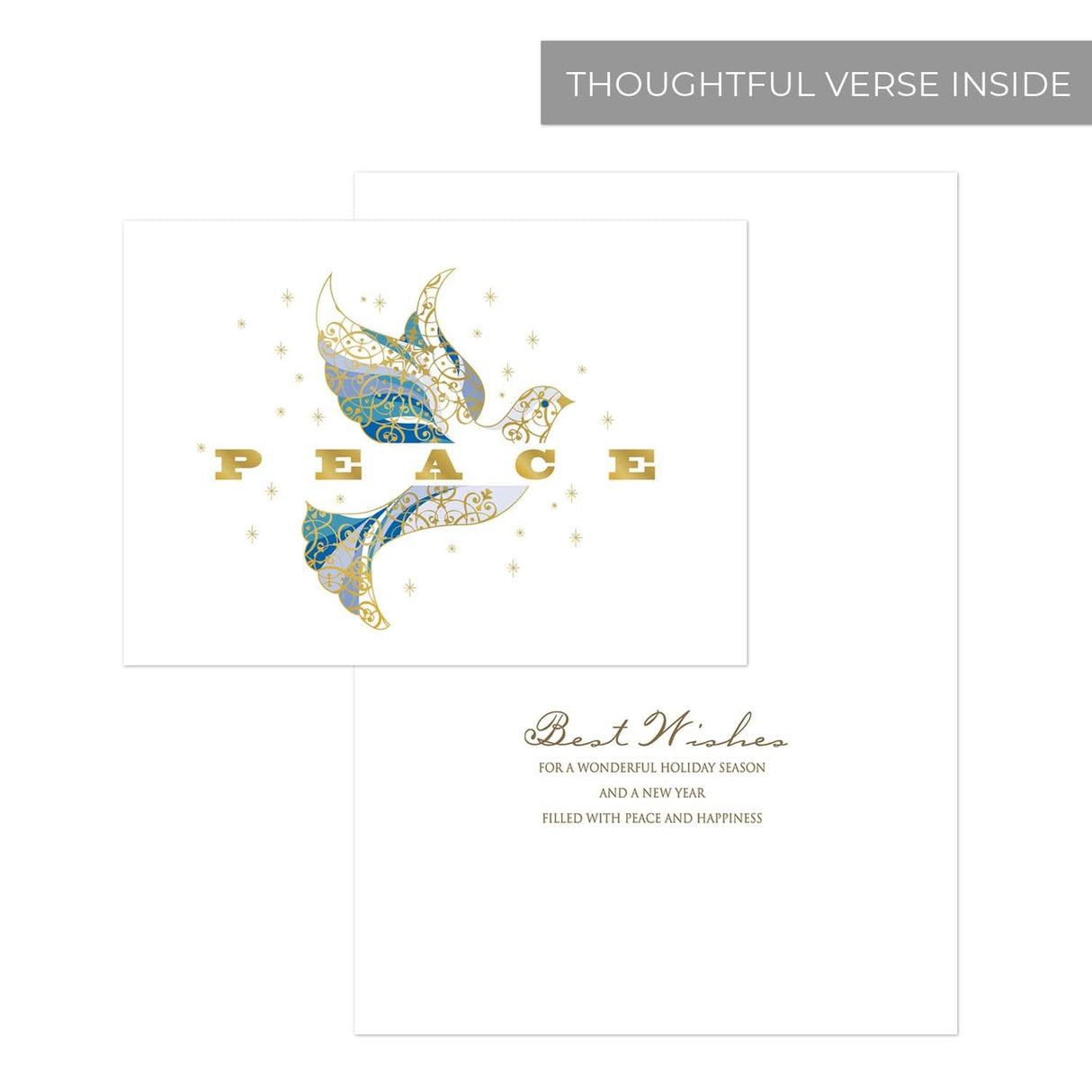 Masterpiece Sparkling Santa Christmas Cards / 16 Festive Holiday Cards Set With White Envelopes / 5 5/8" x 7 7/8" Winter Gold Foil Greeting Cards With Inside Verse/Made In The USA