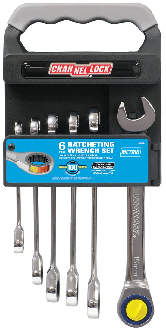 Channellock 841S 8-in-1 SAE Ratcheting Wrench Set | 8 sizes in 2 Pieces Including 5/16, 3/8, 7/16 ,9/16, 5/8, 11/16, 3/4-Inch | 12 Point Ratchet | Heat Treated for Durability | Made in USA , Black