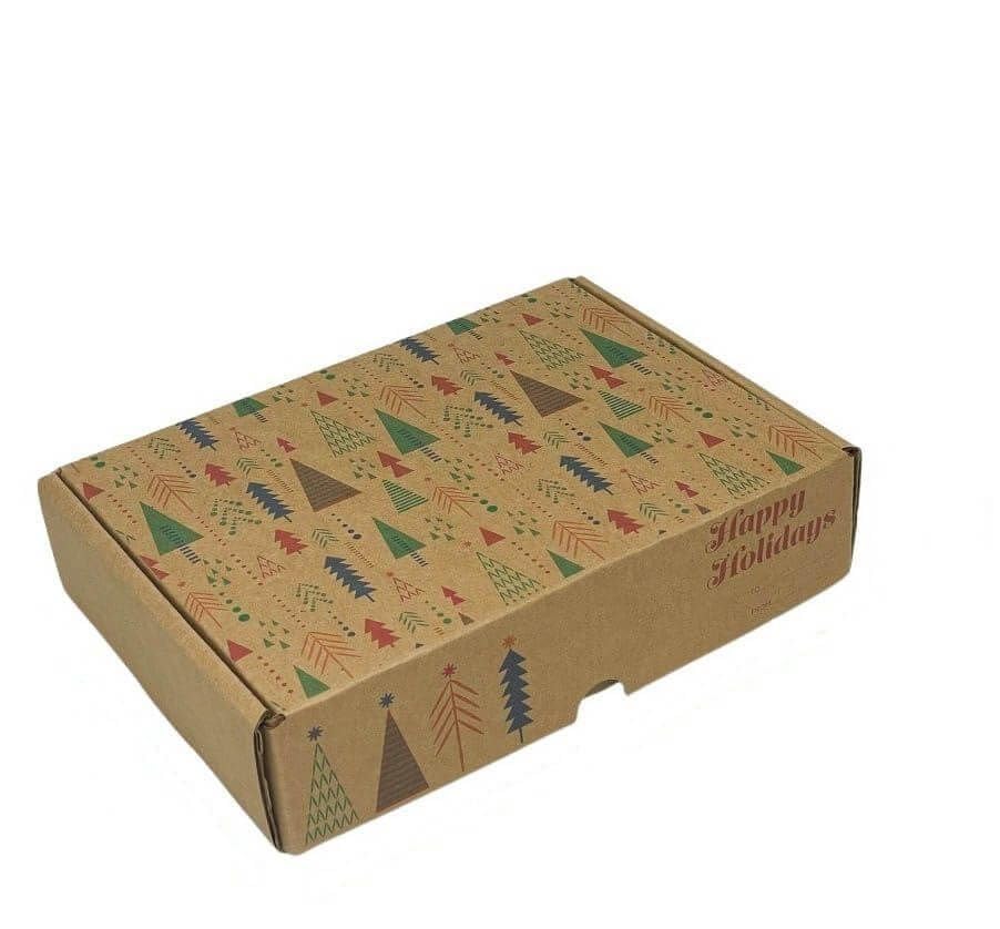 Christmas Box 11 x 8 x 4" - 50 Pack Xmas Pine Trees Printed Large Holiday Boxes - Holiday Shipping Box Made In USA Christmas Packaging Small Business