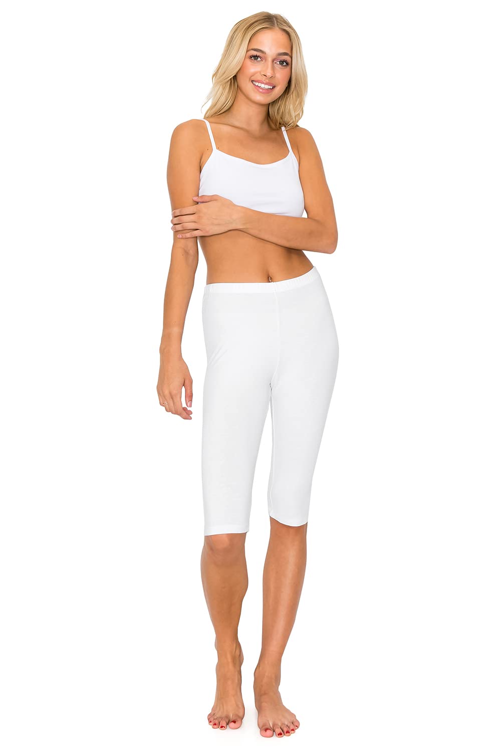 Leggings Depot Cotton Spandex Knee Length Leggings for Women, Made in USA-NCL24, White, L