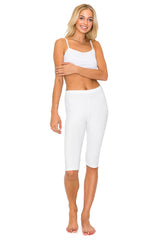 Leggings Depot Cotton Spandex Knee Length Leggings for Women, Made in USA-NCL24, White, L