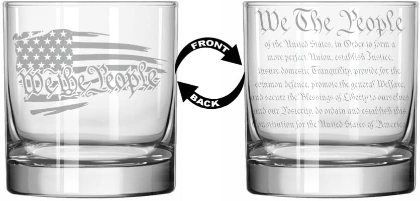 MIP Rocks Whiskey Scotch Old Fashioned Glass 2 Sided We The People American Flag