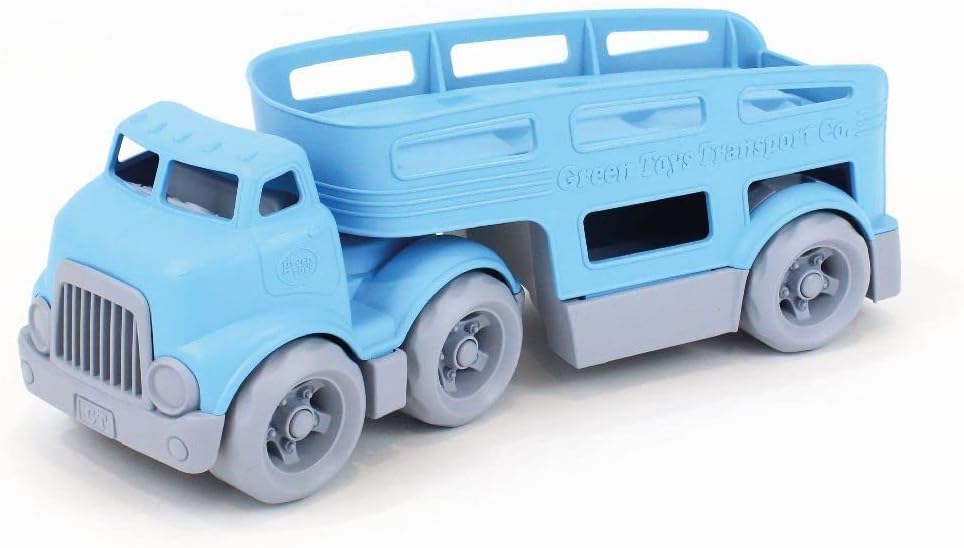 Green Toys Car Carrier, Blue - Pretend Play, Motor Skills, Kids Toy Vehicle. No BPA, phthalates, PVC. Dishwasher Safe, Recycled Plastic, Made in USA (4 Piece Set)