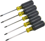 Klein Tools 19555 TORX Cushion Grip Screwdriver Set, Made in USA, T15, T20, T25, T27 and T30 Tip sizes, 5-Piece