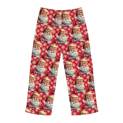 Merry Christmas Santa Trump Drawstring Holiday Polyester Made in U.S.A. Custom Made Men's Comfy Pajama Pants (AOP)