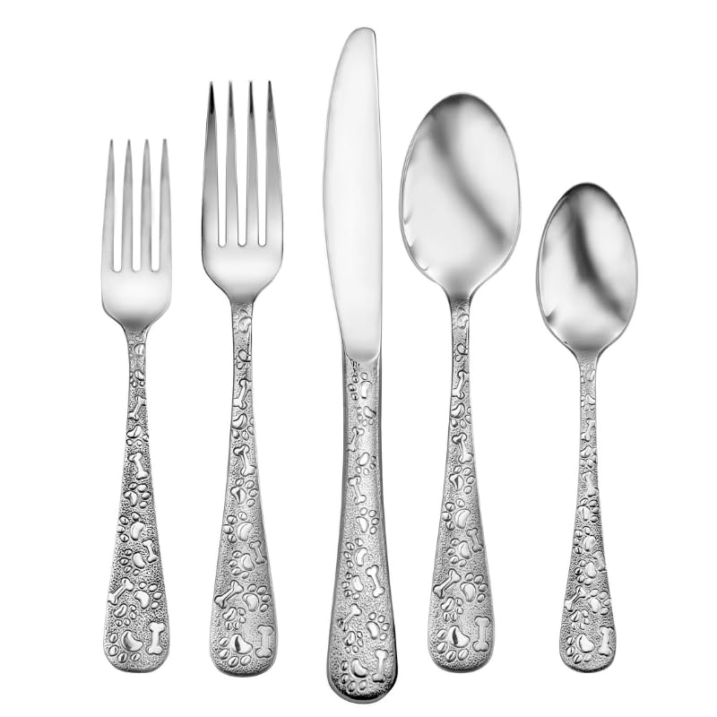 Liberty Tabletop Oliver Puppy 40 Piece Flatware Set Service for 8 Dog Themed Stainless Steel Silverware Made in the USA (40)