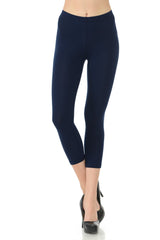 LeggingUSA Women's Solid Cotton Yoga Capri Leggings-Made in USA