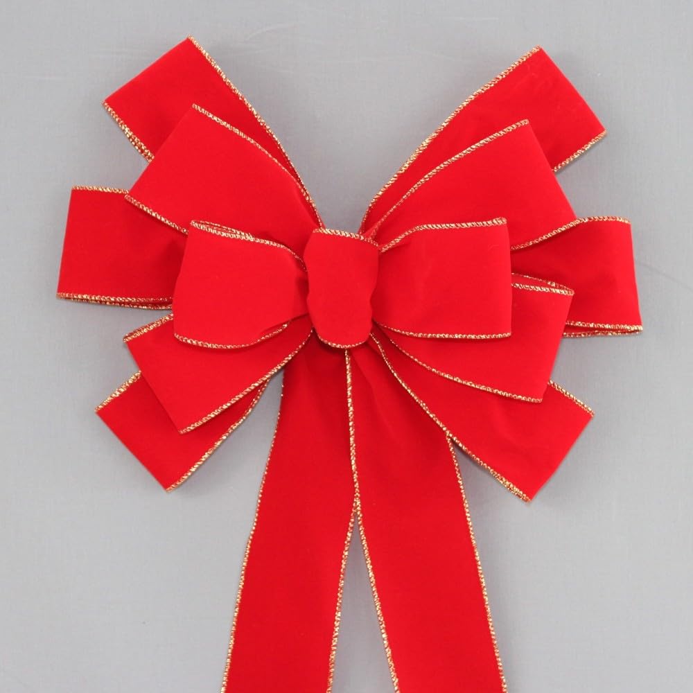 Ivory Brushed Velvet Gold Lame Backed Wire Edge Christmas Bow - Handcrafted in USA (8 inch bow)