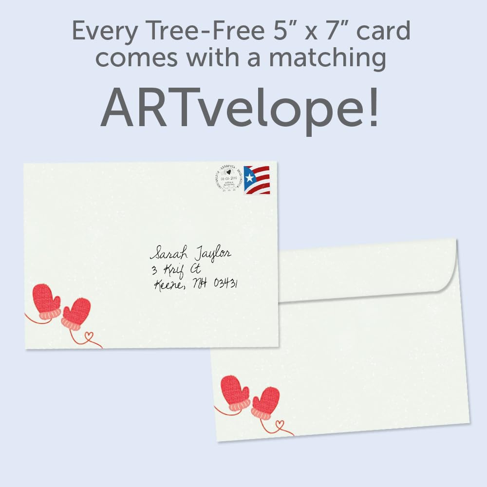 Tree-Free Greetings - Happy Holidays Greeting Cards - Artful Designs - 12 Cards + Matching Envelopes - Made in USA - 100% Recycled Paper - 5"x7" - Kringle Tree Farm (HP60629)