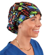 Sparkling EARTH Riley Medical Scrub Caps with Flat Front and Roomy Back - Adjustable Cord Lock Closure - Made in The USA!
