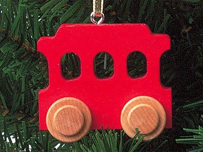 Red Trolley Train Ornament - Made in USA