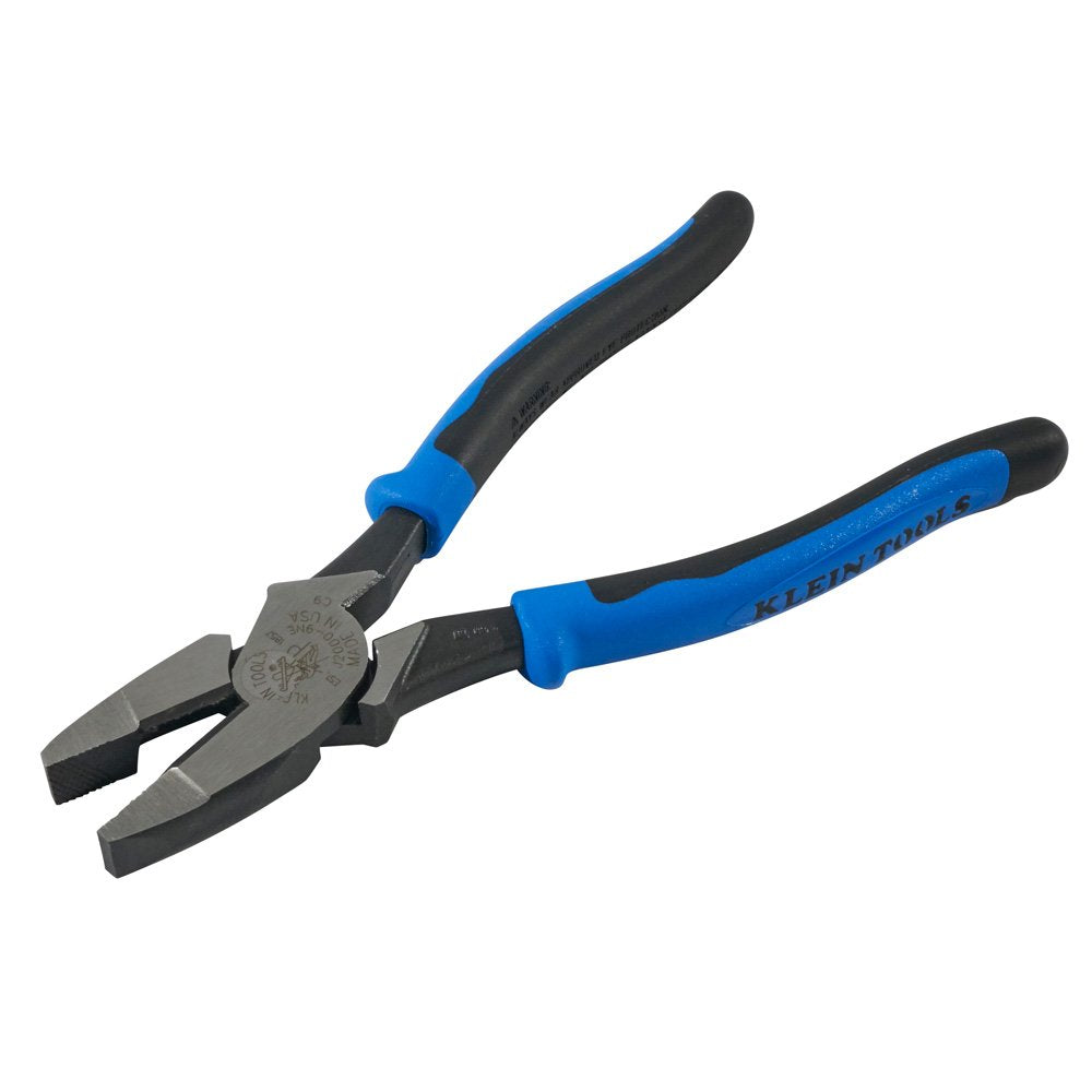 Klein Tools J2000-9NECRTP Side Cutter Linemans Pliers with Tape Pulling and Wire Crimping, High Leverage, 9-Inch