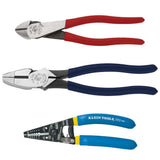 Klein Tools 80121 Stripper Plier Kit with Wire Strippers, Made in USA, Lineman Pliers and Diagonal Cutters, 3-Piece
