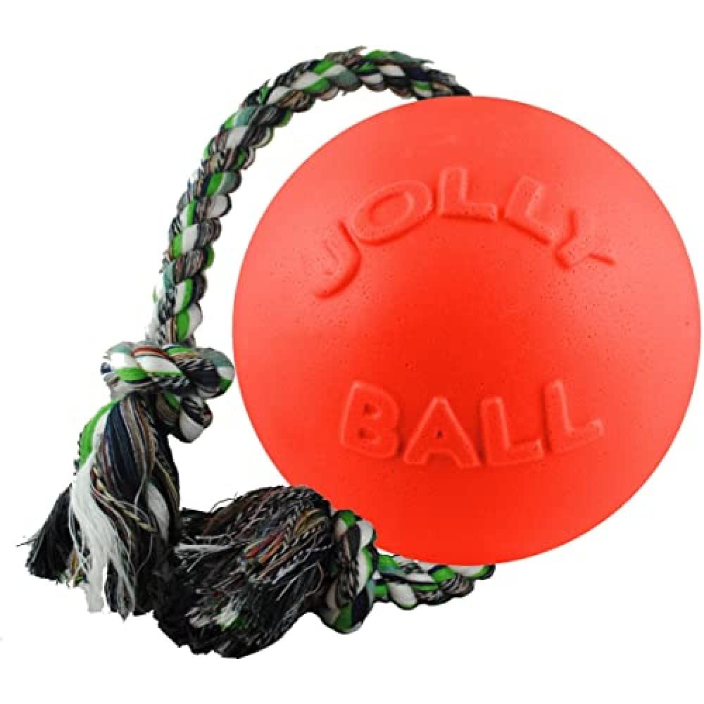 Jolly Pets Romp-n-Roll Rope and Ball Dog Toy, 8 Inches/Large, Orange