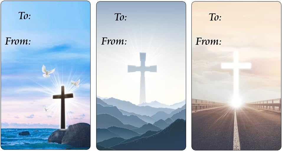 Religious Cross Gift Tags, Self Adhesive Glossy Stickers, Xmas Present Labels. Set of 80 Labels. to and from Labels. Christmas Gift Tags. Made in USA