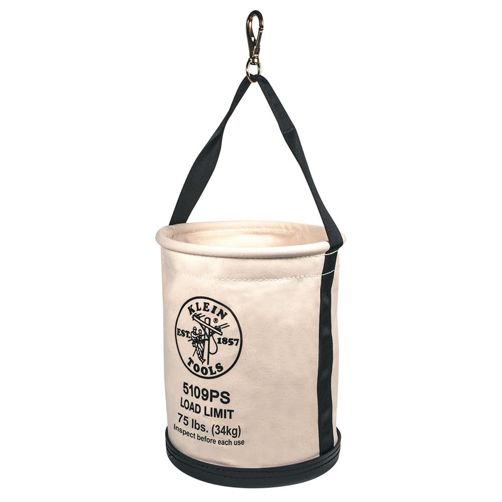 Klein Tools 5109 Canvas Bucket, Wide-Opening Straight-Wall Tool Bucket is Made of No. 6 Canvas with Black Molded Bottom, 75-Pound Load Rated