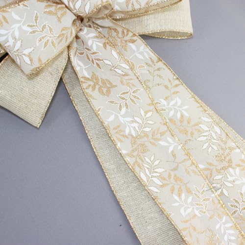 Ivory Gold Branches Christmas Wreath Bow - Package Perfect Bows Made in USA