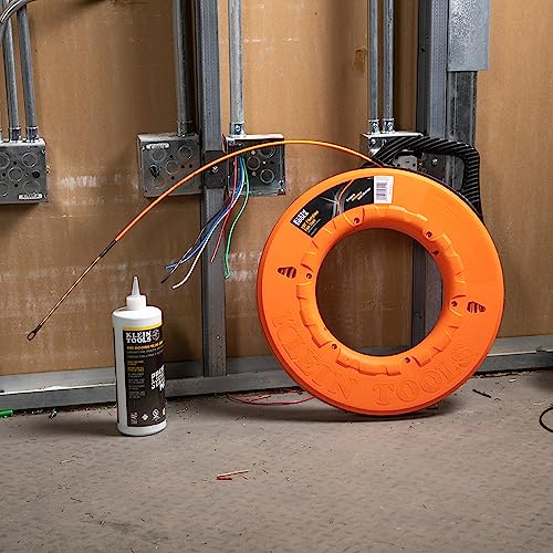 Klein Tools 56059 Non-Conductive Fiberglass Fish Tape, Made in USA, 200-Foot Wall Snake is 3/16-Inch Wide Multi-Groove Fish Tape and Pulls to 500-Pound