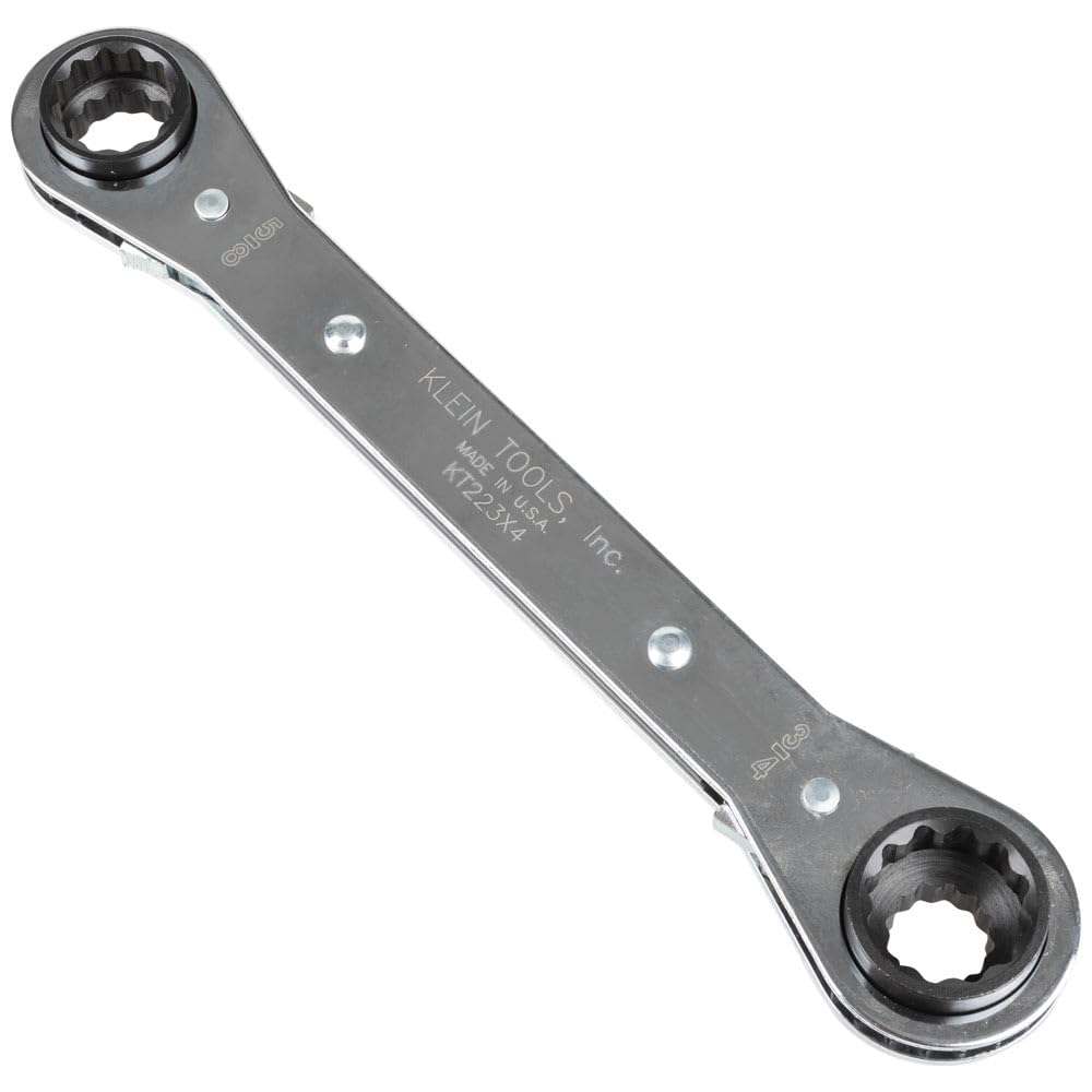 Klein Tools KT223X4 Lineman's Ratcheting 4-In-1 Box Wrench, Made in USA, 1/2-, 9/16-, 5/8-, and 3/4-Inch Sockets