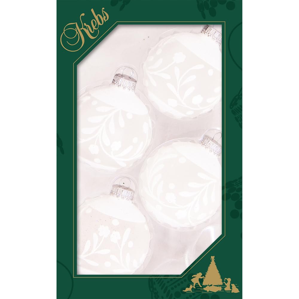 Glass Christmas Tree Ornaments - 67mm/2.625" [4 Pieces] Decorated Balls from Christmas by Krebs Seamless Hanging Holiday Decor (Frost with Blue & Silver Bethlehem Scene)