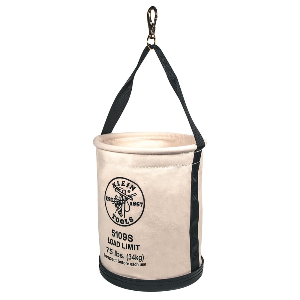 Klein Tools 5109 Canvas Bucket, Wide-Opening Straight-Wall Tool Bucket is Made of No. 6 Canvas with Black Molded Bottom, 75-Pound Load Rated