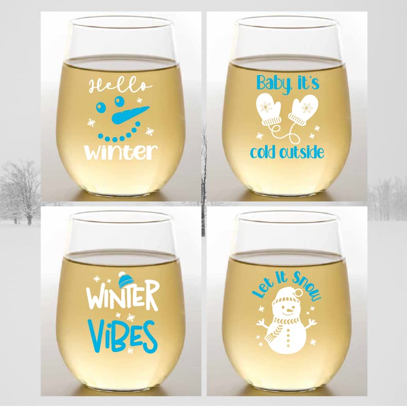 Set of 4 Shatterproof CUSTOM 16 oz Plastic Wine Glasses MADE in the USA (CHRISTMAS NUTCRAKERS)