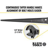 Klein Tools 3227 Extra Wide Adjustable Wrench, Made in USA, Construction Spud Wrench for Up to 1-7/16-Inch Nuts and Bolts, 10-Inch, with Tether Hole
