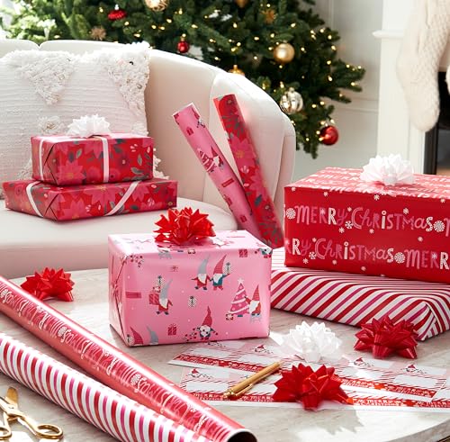 American Greetings 120 sq. ft. Pink Christmas Wrapping Paper Set, Red and Pink (4 Rolls 30 in. x 12 ft., 7 Bows, 30 Gift Tags)