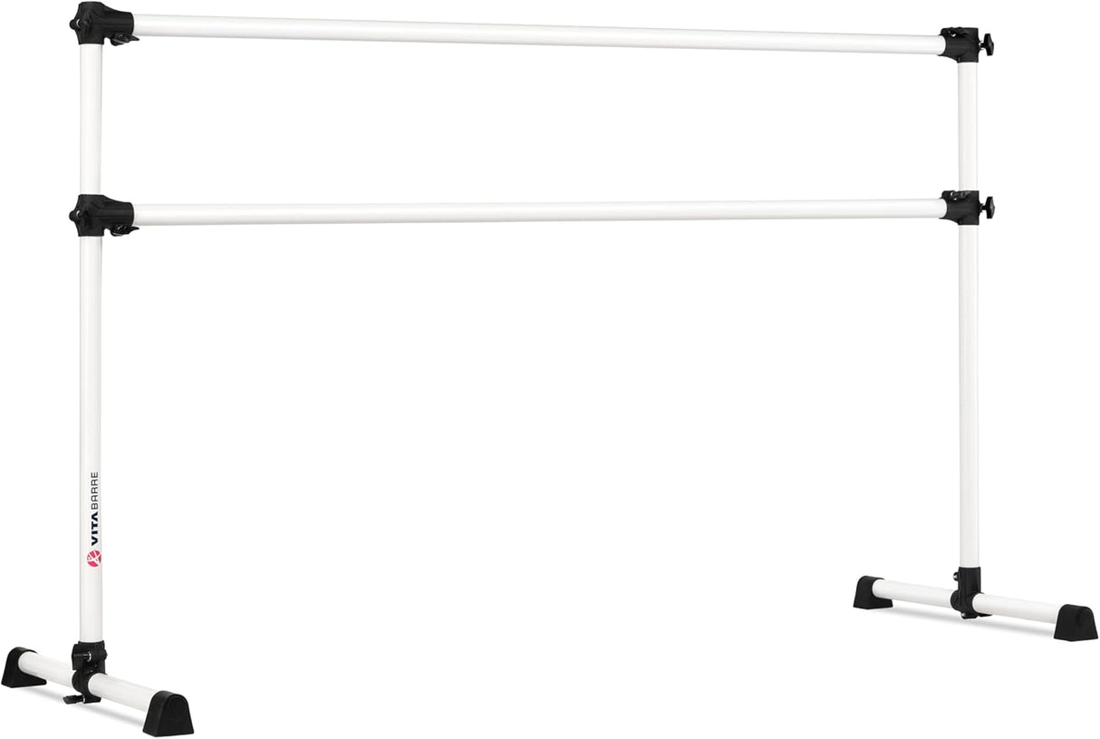 VITA Barre Portable Freestanding Double Ballet Barre, Prodigy, 7 Ft Bars, White, with Bag | Adjustable Height, USA Made, Home or Gym Exercise Equipment for Kids & Adults | Dance, Fitness, Pilates