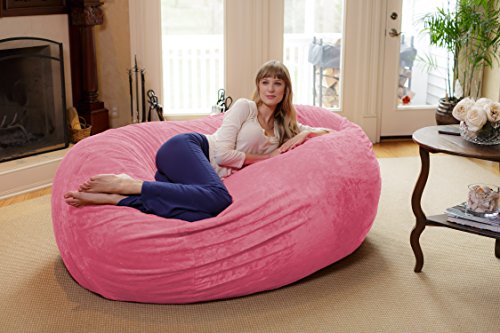 Chill Sack Bean Bag Chair: Huge 6' Memory Foam Furniture Bag and Large Lounger - Big Sofa with Soft Micro Fiber Cover - Red Furry