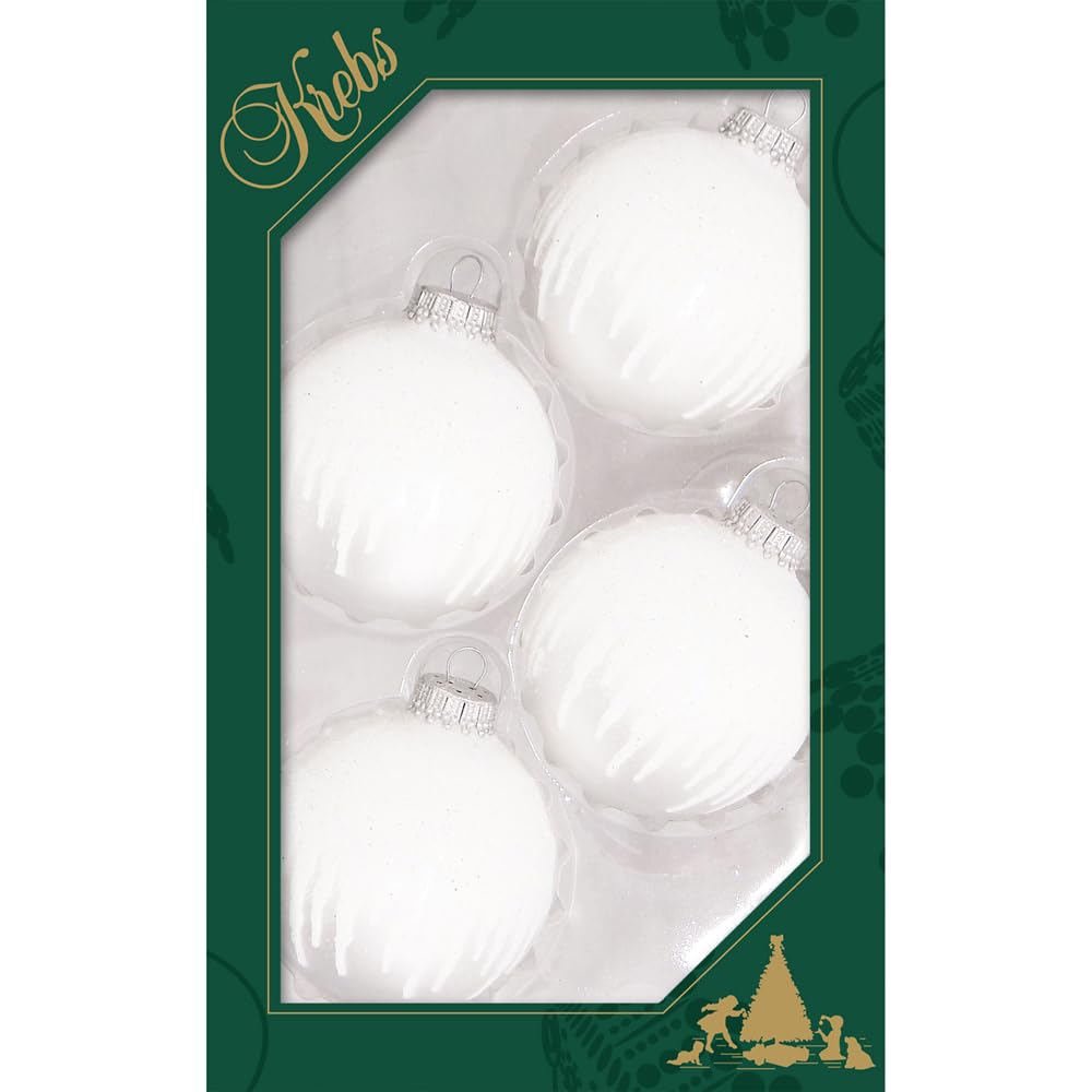 Glass Christmas Tree Ornaments - 67mm/2.625" [4 Pieces] Decorated Balls from Christmas by Krebs Seamless Hanging Holiday Decor (Frost with Blue & Silver Bethlehem Scene)