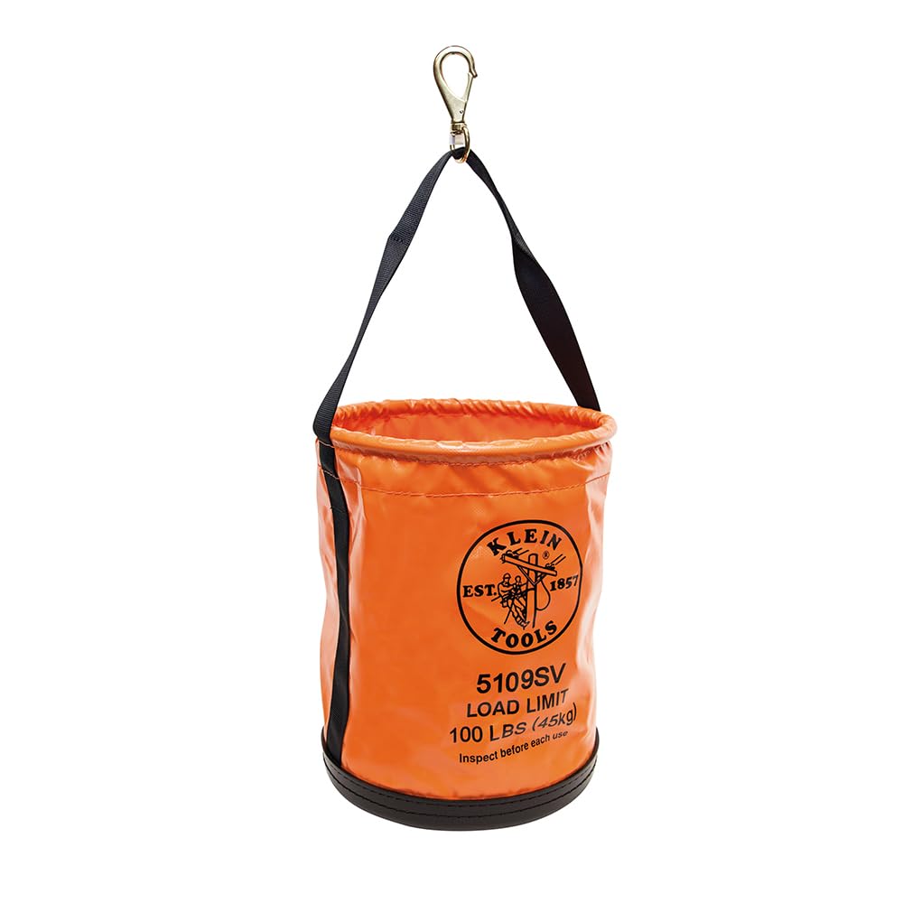 Klein Tools 5109 Canvas Bucket, Wide-Opening Straight-Wall Tool Bucket is Made of No. 6 Canvas with Black Molded Bottom, 75-Pound Load Rated
