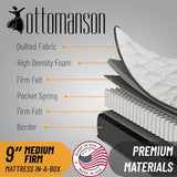 Ottomanson 13" Full Mattress in a Box Made in USA, Medium-Firm Mattress, Hybrid Mattress Cool Improved Airflow with Edge to Edge Pocket Coil, Bed in A Box, Ottopedic