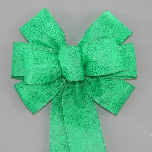 Red Embossed Weatherproof Wreath Bow - Package Perfect Bows Made in USA (10 inch bow)