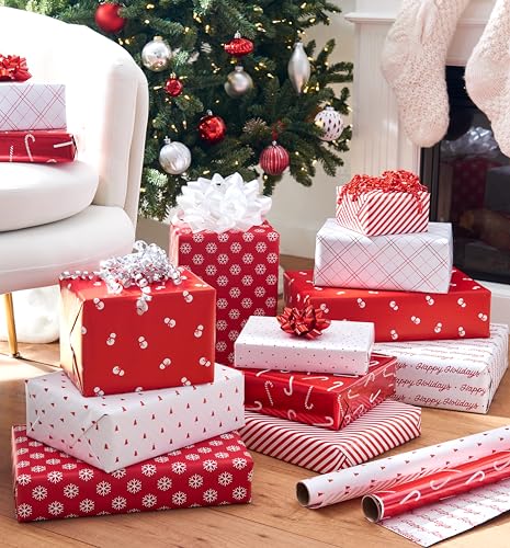 American Greetings 120 sq. ft. Pink Christmas Wrapping Paper Set, Red and Pink (4 Rolls 30 in. x 12 ft., 7 Bows, 30 Gift Tags)