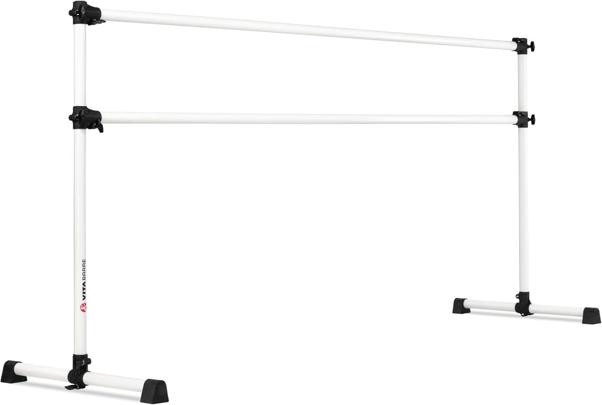 VITA Barre Portable Freestanding Double Ballet Barre, Prodigy, 8 Ft Bars, White | Adjustable Height, USA Made, Home or Gym Exercise Equipment for Kids & Adults | Dance, Fitness, Pilates