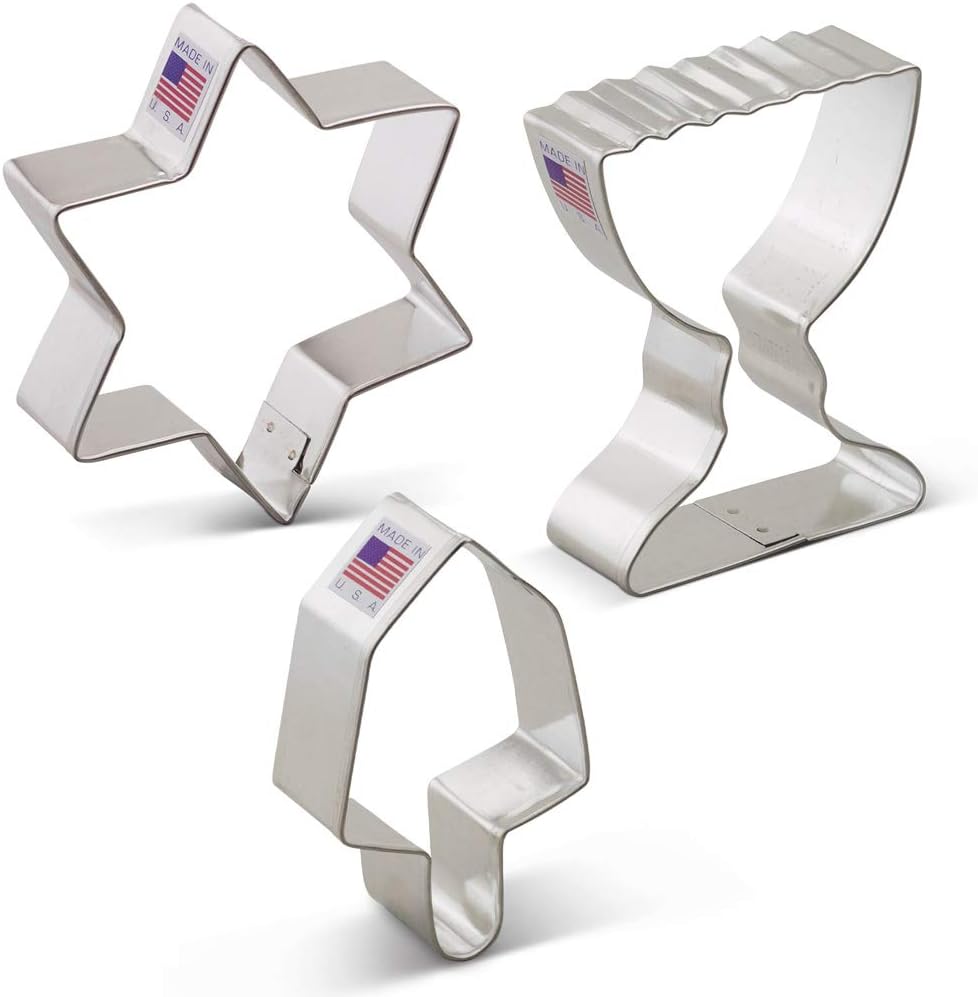 Hanukkah Cookie Cutters 3-Pc. Set Made in the USA by Ann Clark, Star of David, Dreidel and Menorah