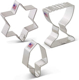 Hanukkah Cookie Cutters 3-Pc. Set Made in the USA by Ann Clark, Star of David, Dreidel and Menorah