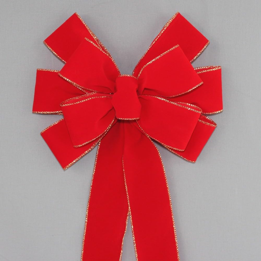 Ivory Brushed Velvet Gold Lame Backed Wire Edge Christmas Bow - Handcrafted in USA (8 inch bow)