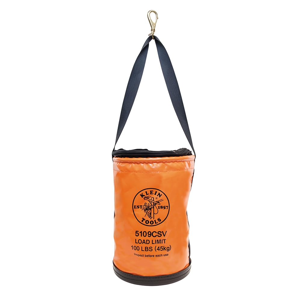 Klein Tools 5109 Canvas Bucket, Wide-Opening Straight-Wall Tool Bucket is Made of No. 6 Canvas with Black Molded Bottom, 75-Pound Load Rated