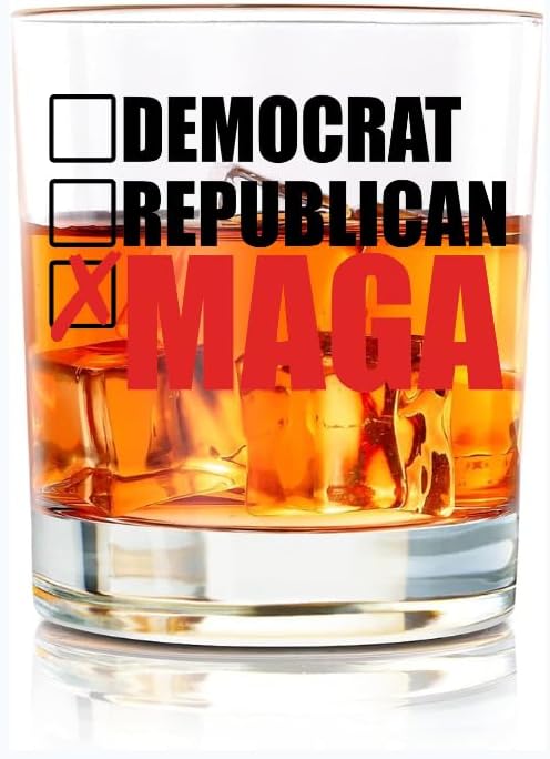 100% MAGA, Maga Party Novelty Glass Made in the USA 10.5 oz Whiskey Glass for Dad, Gift for Husband, Stepfather Gift Idea, Unique Gifts for Men, Trump Stuff, Maga Merch