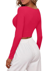 Sweet Hearts Long Sleeve Crop Tops for Women- Ribbed Cute Cropped Top Square Neck Casual Basic Shirt Made in USA