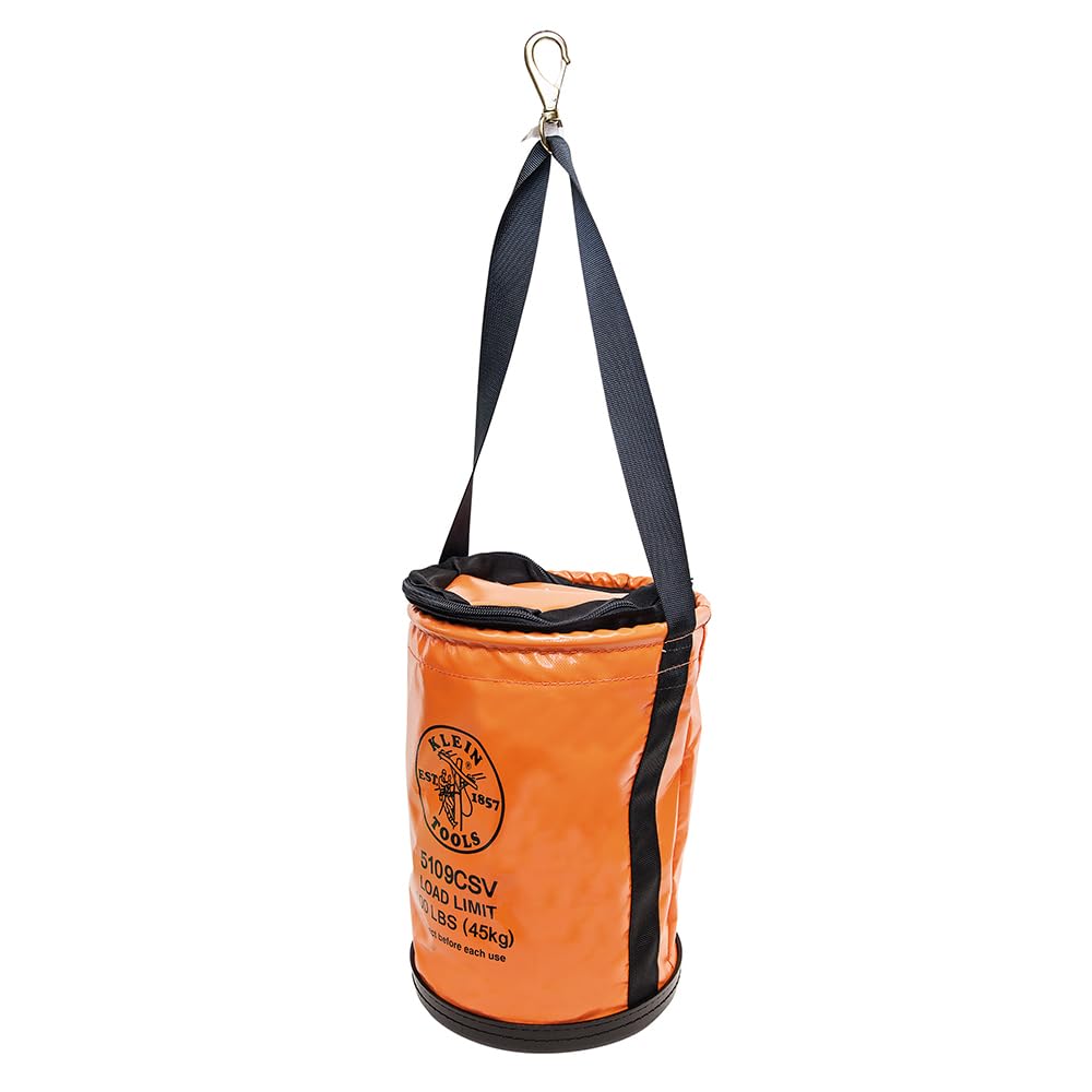 Klein Tools 5109 Canvas Bucket, Wide-Opening Straight-Wall Tool Bucket is Made of No. 6 Canvas with Black Molded Bottom, 75-Pound Load Rated